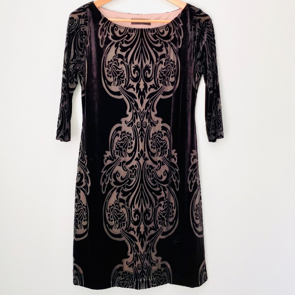 Damask Black Velvet Burnout Stetchy Shift Dress